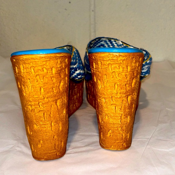 Callisto blue woven wedge sandals size 8 - Picture 5 of 6